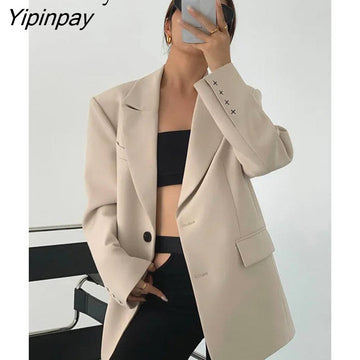 Yipinpay 2023 Autum Oversize Full Sleeve Long Women Blazer Office Lady Solid Work Suit Blazers Work Female Clothing Jackets Coat